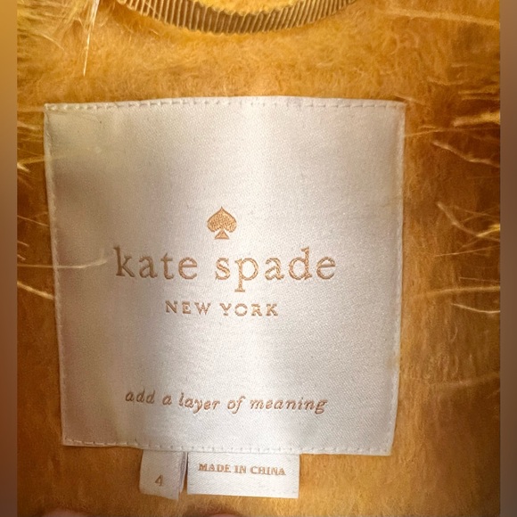 Kate Spade Fluffy Wool Faux Fur Trim Yellow Coat Size 4 / Small - Picture 5 of 9